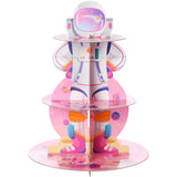 Honeydak 3 Tier Space Astronaut Cupcake Stand Decorations Pink Space Theme Cupcake Holder Decorations Planet Dessert Tower for K