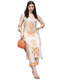 Gosriki Women'S Cotton Blend Straight Printed Kurta With Pant (Kukur Cream-Gs_S_Cream_Small),Cream,,B0CSG3ST27