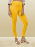 Lyra Women Solid Premium Cotton Ankle Length Leggings | Mid-Waist | Fashionwear Lemon L
