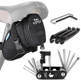 WOTOW Bike Repair Tool Kit & Bike Saddle Bag, 14 in 1 Bike Chain Tool Hex Key Wrench Maintain Accessories Multitool Set with Por