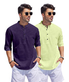 Bellstone Men'S Cotton Blend Solid Regular Fit Dress Shirt (Kurta1500_Combo_Purple & L Yellow_M Light