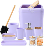 Purple Bathroom Accessories Set 9 Piece Purple Bathroom Accessory Set with Trash Can Toothbrush Holder Toothbrush Cup Lotion Soap Dispenser Vanity Tray Soap Dish Toilet Brush Qtip Holder-New