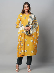 Gosriki Women'S Cotton Blend Straight Printed Kurta With Pant & Dupatta (Baldev Yellow-Gs_M_Yellow_Medium),Yellow,,B0CGD876VD