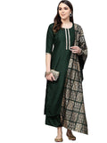 Gosriki Women'S Cotton Straight Solid Kurta And Palazzos & Dupatta(Sonari-New-Green_Xl-Green_X-Large),Green,,B0987Q7XKC