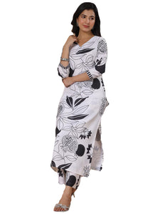 Gosriki Women'S Rayon Blend Straight Printed Kurta With Palazzo (Anaar-Beige-Fv-Gs_Xl_White_X-Large),White,,B0CYPQH99V