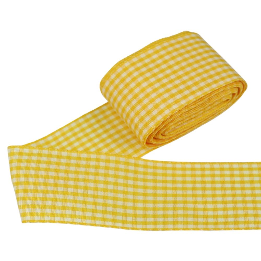 Gingham Ribbon Plaid Ribbon for Gift Wrapping Party Wedding Christmas Decoration (Deep Yellow,1-1/2 (38mm) x 10 Yards)