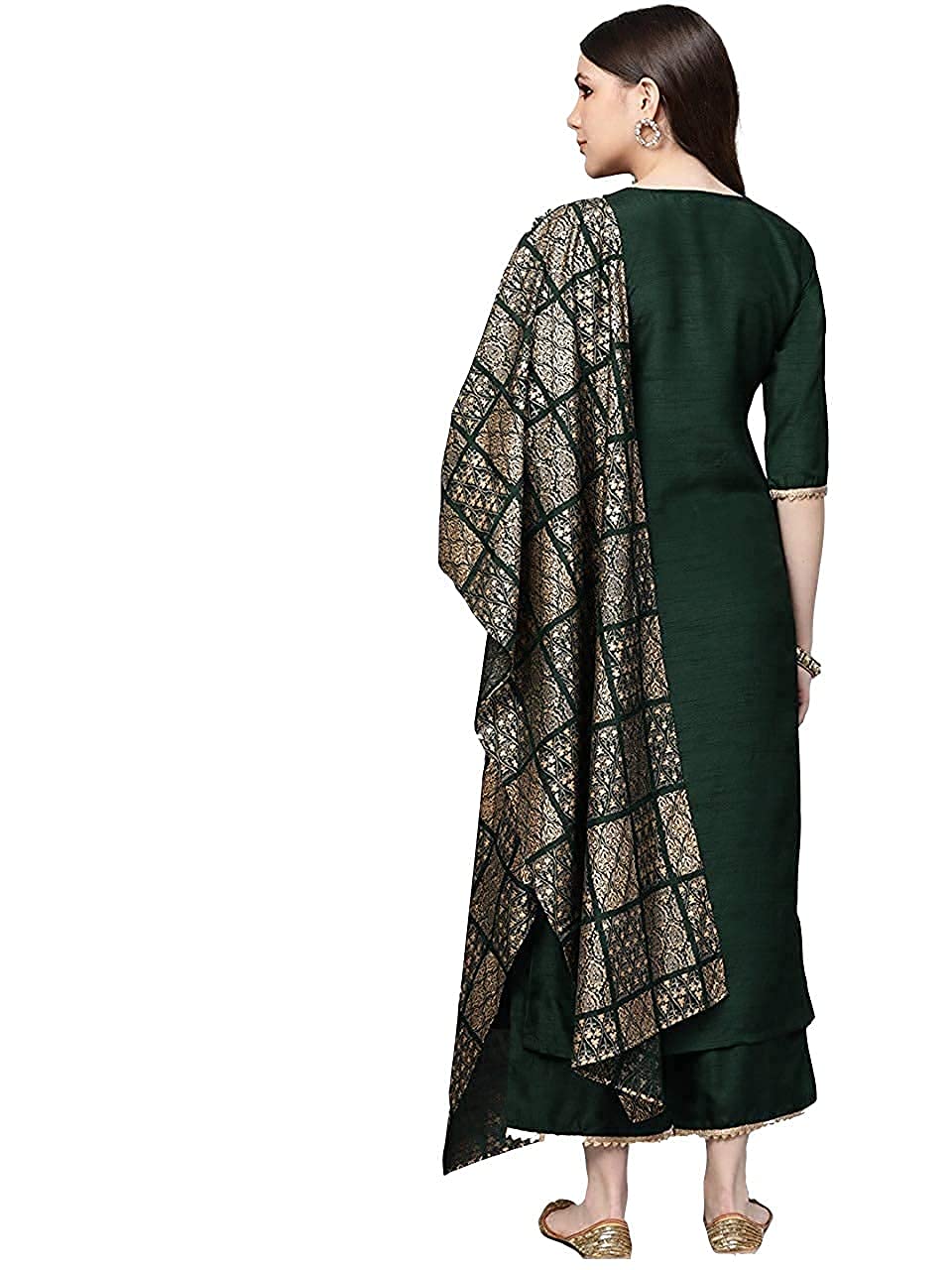 Gosriki Women'S Cotton Straight Solid Kurta And Palazzos & Dupatta(Sonari-New-Green_Xl-Green_X-Large),Green,,B0987Q7XKC