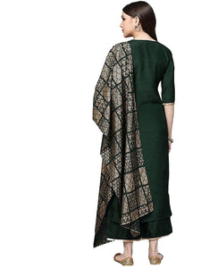Gosriki Women'S Cotton Straight Solid Kurta And Palazzos & Dupatta(Sonari-New-Green_Xl-Green_X-Large),Green,,B0987Q7XKC