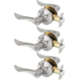 RAFECIEE 3 Pack Privacy Door Handle with Lock Keyless Door Lever for Bathroom and Bedroom Satin Nickel Wave Style Interior Door 