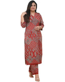 Anni Designer Women'S Rayon Viscose Straight Printed Kurta With Pant (Kadai Red-Vks01_Xl_Red_X-Large),Red,XL