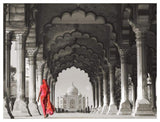Woman In Traditional Sari Walking Towards Taj Mahal (Bw)-Paper Art-50,,X38,,