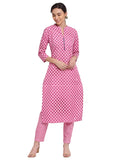 Anni Designer Women'S Cotton Printed Straight Kurta With Palazzo (Revathi Pink_Xxl_Pink_Xx-Large),Pink,2XL,Cotton,Straight,kurta