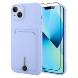 MZELQ TPU Wallet Compatible with iPhone 13 Case, Card Holder Camera Protection Cover + Screen Protector, Push-able Slot for Girl