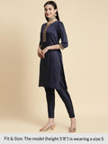 Rangita Navy Polyester Knee Length Solid Straight Kurti For Women | Kurta For Women_Xl