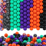 HHCFAST 150Pcs Mixed Color 15mm Silicone Beads for Keychain Making, Purple Orange Halloween Print Silicone Beads for Pens and Br