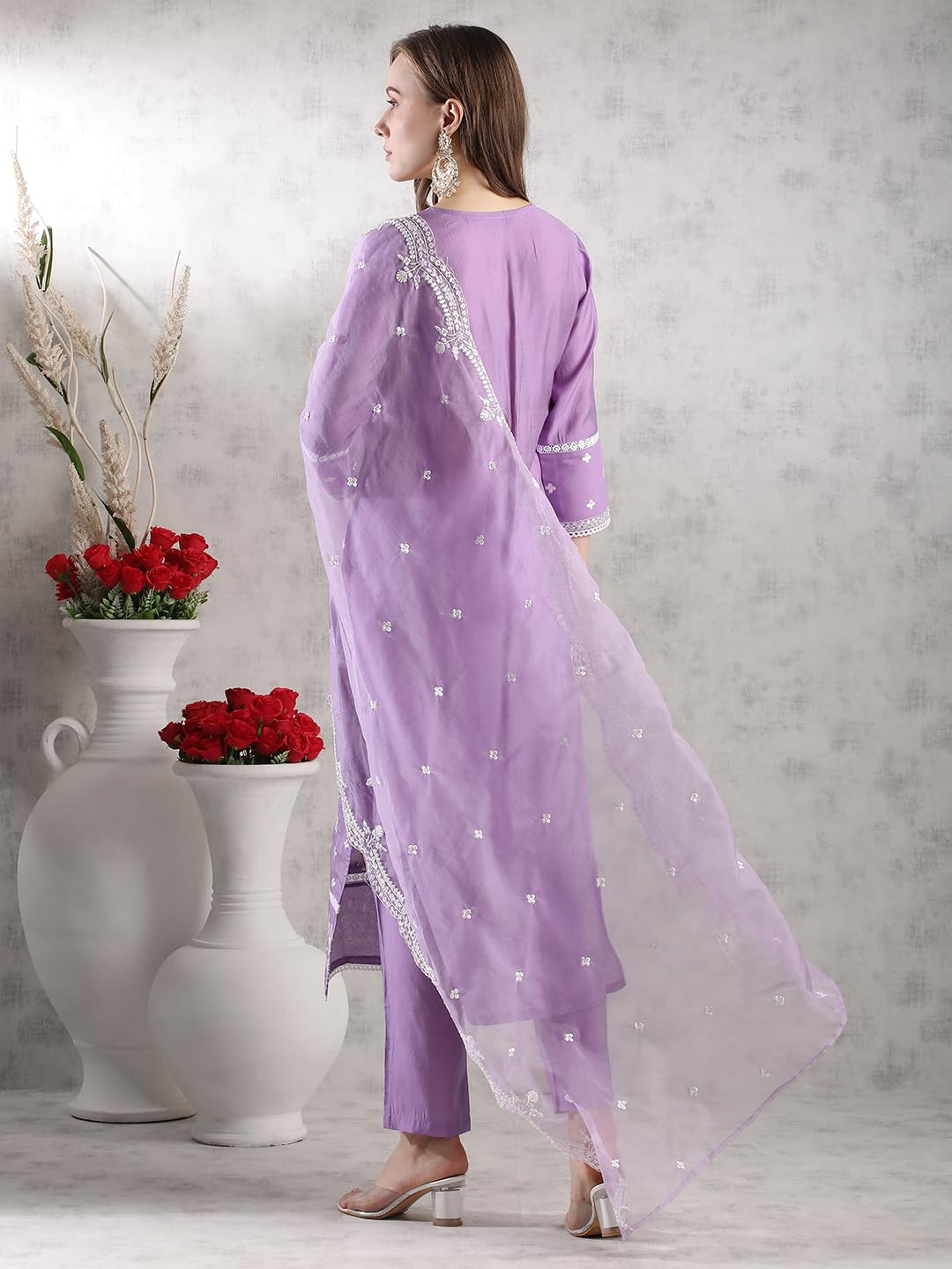 Gosriki Women'S Rayon Blend Straight Embroidered Kurta With Pant & Dupatta (Rosewood Purple-Vks02-Gs_Xl_Purple_X-Large),Purple,,B0DJWHFHB7