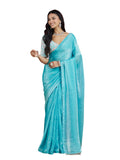 Kasee WomenS Firozi Blue Silk Blend Saree With Embroidered Blouse, Lightweight Soft Fabric, Elegant Minimal Design | Festive, P
