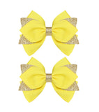 Koolgil 4-inch Glitter Hair Bow Clips Girls Sparkly Ribbon Bow Cheer Barrettes Alligator Hairpins for Baby Girls, Toddler, Kids 