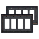 2 Pack Quad Decorator Switch Covers Wall Plate, Oil Rubbed Bronze Metal Material Rocker Switch Plates, 4 Gang Wall Plate for Rec