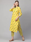 Anni Designer Women'S Cotton Straight Kurta With Pant (Ati_Yellow_L_Yellow_Large),Yellow,L,Cotton Blend,Straight,Pants