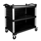 NorthSky Select Dual-Handle Utility Service Cart, 3 Shelves, 440 lb. Capacity -Black Plastic Shelves, Lockable Swivel Casters - 