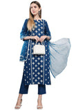 Anni Designer Women'S Cotton Blend Embroidered Straight Kurta With Pants & Dupatta (Kurupam-Cersoin_L_Dark Blue_Large),Dark Blue,L,,,