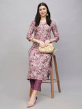 Anni Designer Women'S Cotton Blend Straight Printed Kurta With Pant (Seep Purple-Nw_3Xl_Purple_Xxx-Large),Purple,3XL,,,