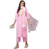 Gosriki Women'S Cotton Blend Straight Solid Kurta With Palazzo & Dupatta (Charu Sty Pink_Xl-Go_Pink_X-Large),Pink,,B0B2RNRQ19