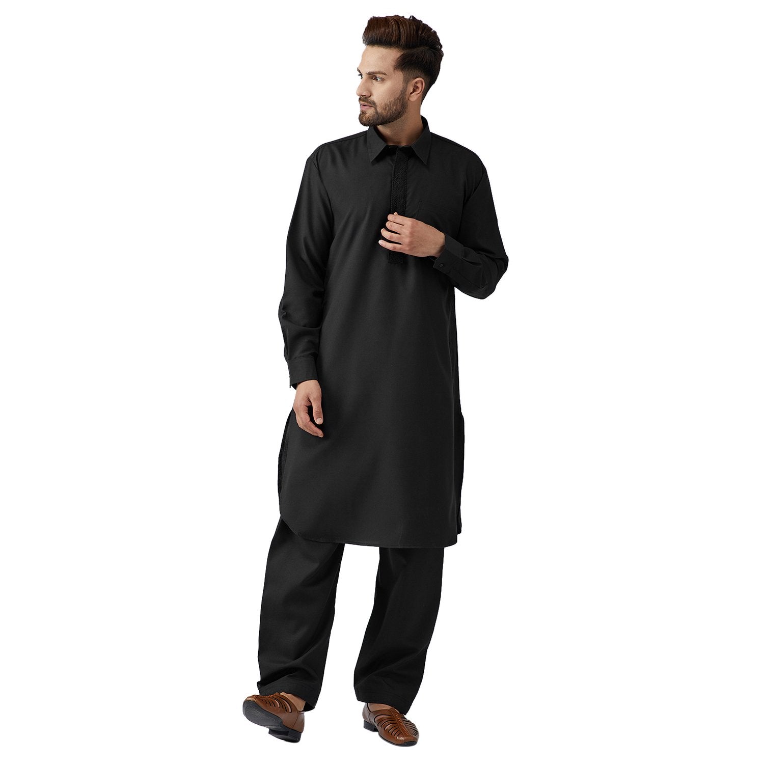 Sojanya (Since 1958 Men'S Black Cotton Kurta Pathani Set Size Xl