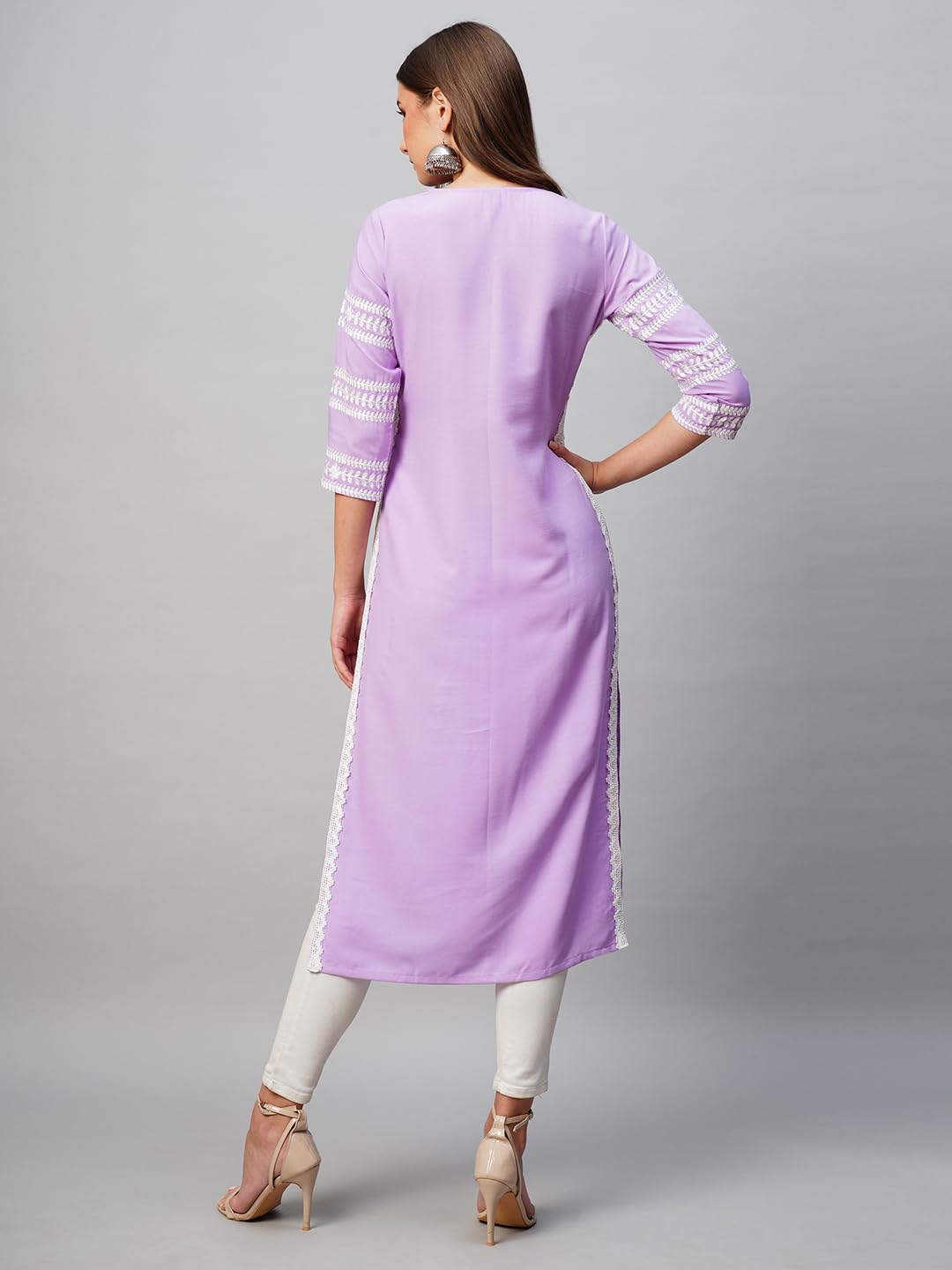 Gosriki Women'S Cotton Blend Chikankari Embroidered Straight Kurta (Opt Purple-Gs_L_Purple_Large),Purple,,B0CNM13GD5