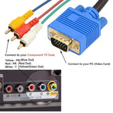 5FT / 1.5M VGA to 3 RCA Cable VGA Male Cable 15 pin Digital to Analog PC TV Video Cable AV Adapter HDTV Laptop PC DVD Display Ca