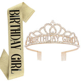 AOPRIE Birthday Crown for Women Birthday Girl Sash for Women Birthday Tiara for Women Birthday Girl Headband Princess Crown Rhin
