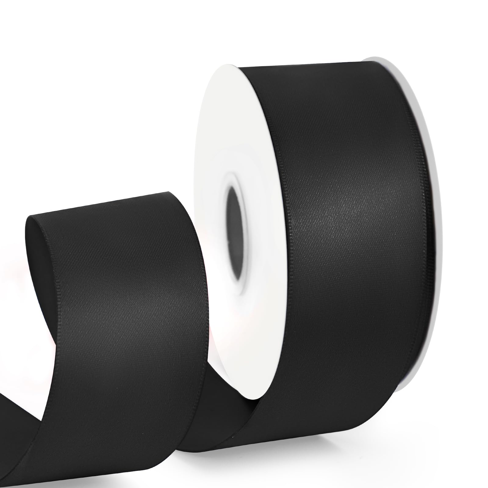 HimBen Double Faced Black Ribbon 25 Yards, 1-1/2 inch Black Stain Ribbon for Gift Wrapping, Flower Bouquet, Weddings Party Invit