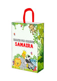 WoW Party Studio Personalized Jungle Animals Theme Happy Birthday Decorations Return Gift Bag with Birthday Boy/Girl Name 10 P