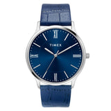 Timex Analog Watch For Man With Blue Round Dial & Blue Leather Strap Band Water Resistant Men'S Wrist Watches - Twtg105Smu08