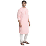 Manyavar Men'S Kurta Set, Blended Viscose Mandarin Collar Full Sleeve Kurte Set For Men Rani (Large)