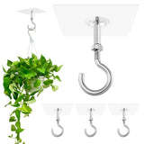 NINEFOX 4 Pack Adhesive Ceiling Hooks, 11lbs Ceiling Hooks Heavy Duty for Hanging Plants, No Drill Ceiling Hanger, Stick On Hook