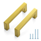 JOY DECOR 2 Pack Cabinet Handles, Gold Cabinet Pulls, 3-1/2 Inch Kitchen Handles Square Drawer Pulls Stainless Steel Drawer Hard