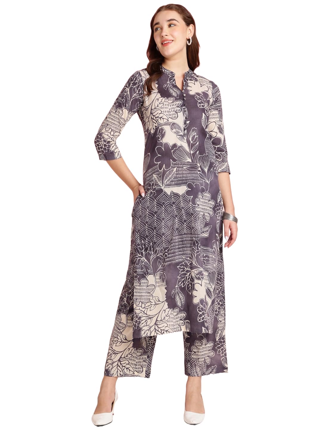 Anni Designer Women'S Rayon Blend Straight Printed Kurta With Pant (Tomsk Purple_S_Purple_Small),Purple,S