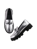 Shoetopia Smart Casual Chain Detailed Silver Loafers For Girls-Eu36,Bronze,3,B0D5HDN3MM
