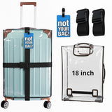 Kraptick Travel Protection Set: Transparent Pvc Luggage Cover, 2 HeavyDuty Adjustable Straps & Privacy Id Tag ScratchProof S