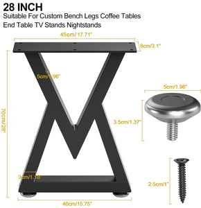 Likapop 28 Metal Coffee Table Legs, Diamond Shape Bench Legs, Heavy Duty Desk Legs, Black Metal End Table Legs, DIY Furniture
