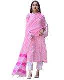 Anni Designer Women'S Cotton Blend Floral Printed Straight Kurta With Pants & With Dupatta (Bagru-Pink_Xl_Pink_X-Large),Pink,XL