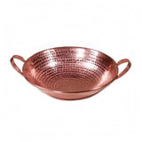 ECOMISTIQ Handmade Copper Wok Hammered Dimpled Stir Fry Pan, 23Cm, Round Bottom | Woks Cookware Kitchen & Home