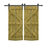 72 in. x 84 in. K Series Jungle Green Stained DIY Wood Double Bi-Fold Barn Doors with Sliding Hardware Kit