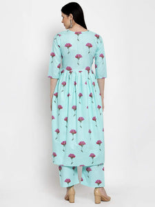 Anni Designer Women'S Cotton Anarkali Kurta (Sara Sea Green_Xxl_Blue_Xx-Large),Blue,2XL,,,