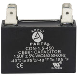 Appli Parts Fan motor Capacitor 1.5 mfd (microfarads) uf 450VAC CBB61 with 4 Terminal connections universal fit for electric fan