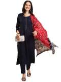 Anni Designer Women'S Rayon Blend Straight Solid Kurta With Pant & Dupatta (Meghasri Dark Blue_M_Blue_Medium),Blue,M
