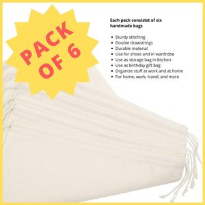 100 Percent Cotton Muslin Shoe Bags 6-Pack For Storage Pantry Gifts - Unbleached (14 x 17, Beige)