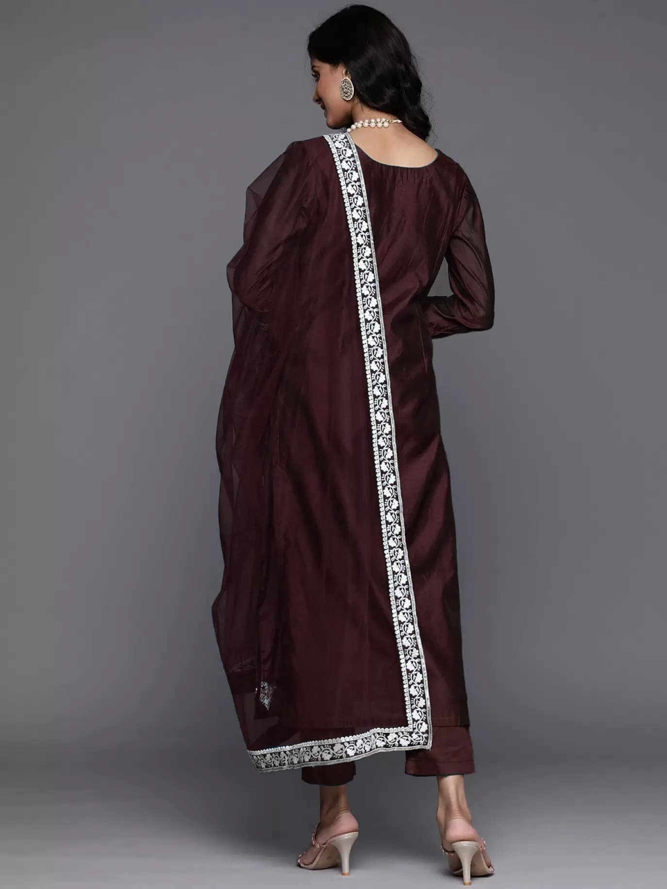 Gosriki Women'S Cotton Blend Straight Embroidered Kurta With Pant & Dupatta (Weekend Wine-Nw2-Gs_L_Wine_Large),Wine,,B0BYK78ZT2